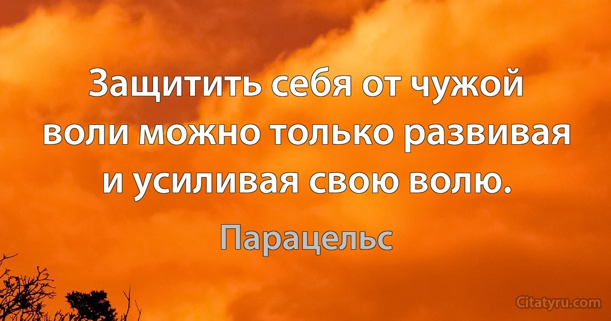 Защитить себя от чужой воли можно только развивая и усиливая свою волю. (Парацельс)