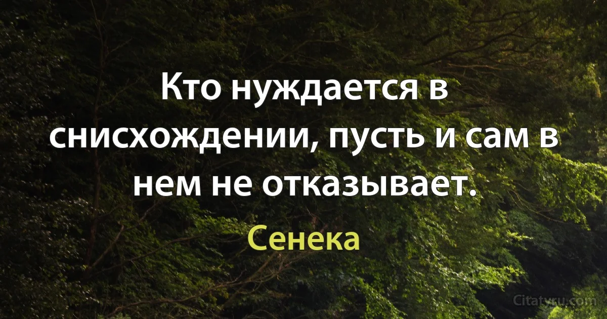 Кто нуждается в снисхождении, пусть и сам в нем не отказывает. (Сенека)