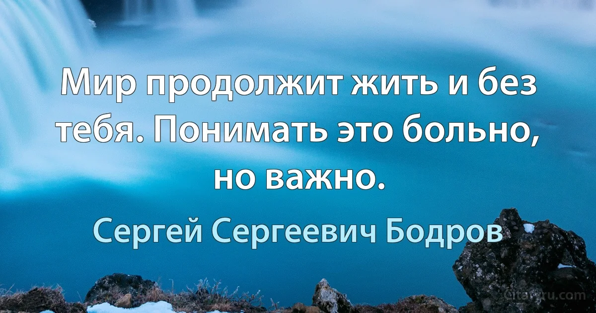 Мир продолжит жить и без тебя. Понимать это больно, но важно. (Сергей Сергеевич Бодров)