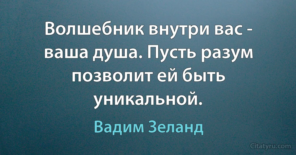 Волшебник внутри вас - ваша душа. Пусть разум позволит ей быть уникальной. (Вадим Зеланд)