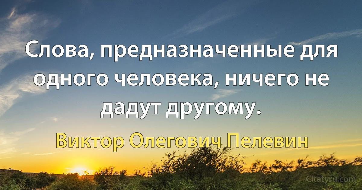 Слова, предназначенные для одного человека, ничего не дадут другому. (Виктор Олегович Пелевин)