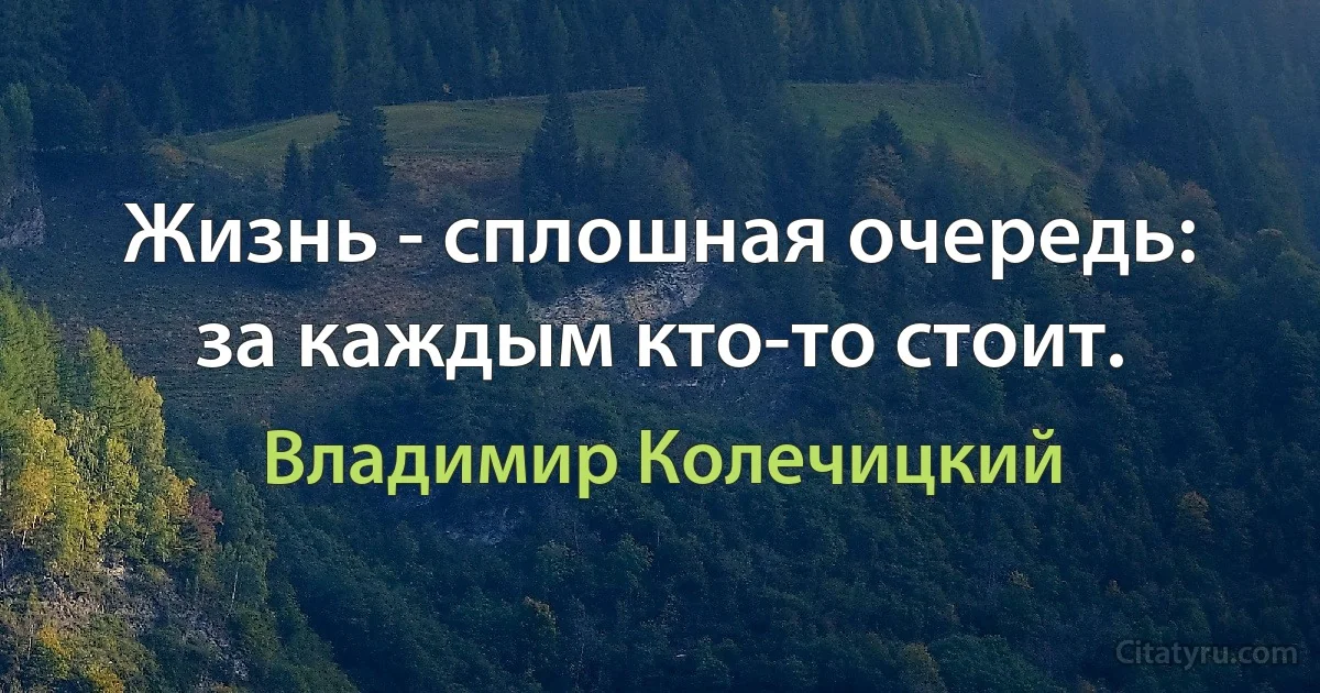 Жизнь - сплошная очередь: за каждым кто-то стоит. (Владимир Колечицкий)