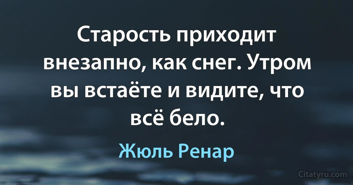 Старость приходит внезапно, как снег. Утром вы встаёте и видите, что всё бело. (Жюль Ренар)