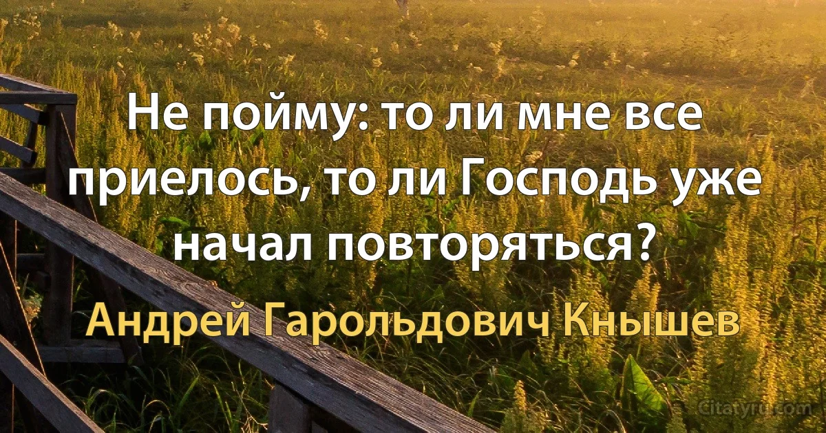 Не пойму: то ли мне все приелось, то ли Господь уже начал повторяться? (Андрей Гарольдович Кнышев)