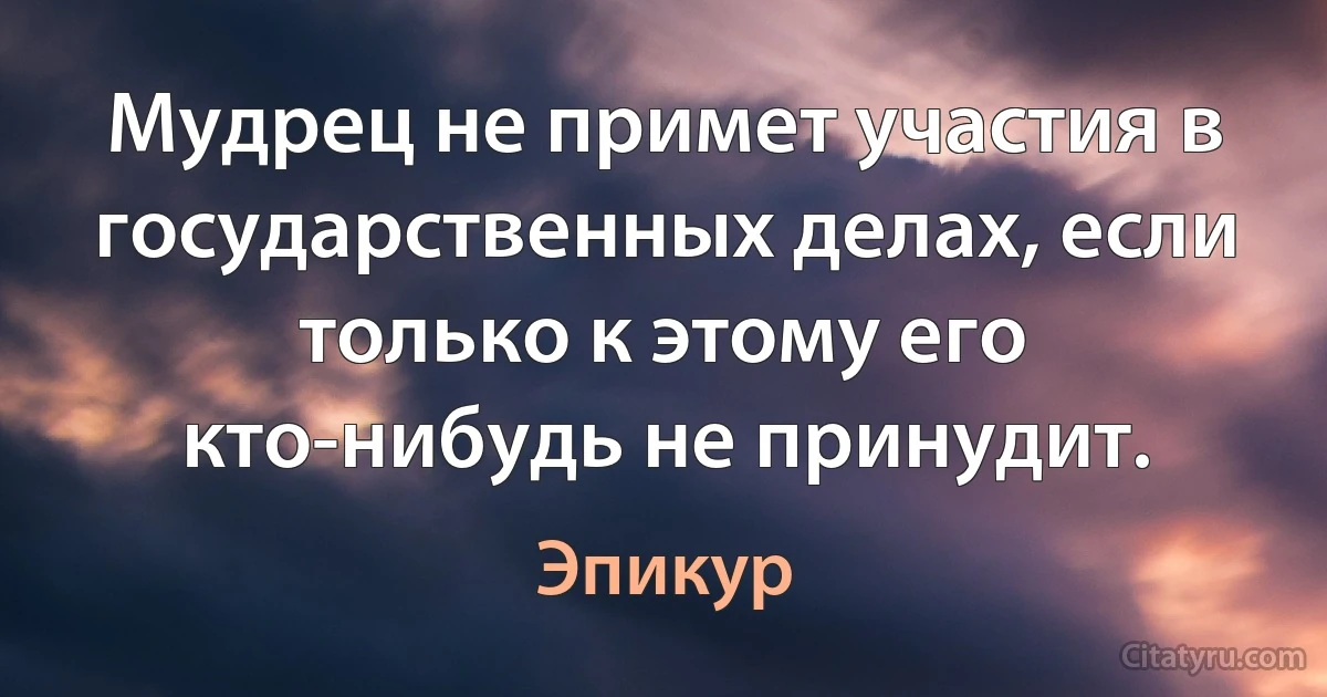 Мудрец не примет участия в государственных делах, если только к этому его кто-нибудь не принудит. (Эпикур)