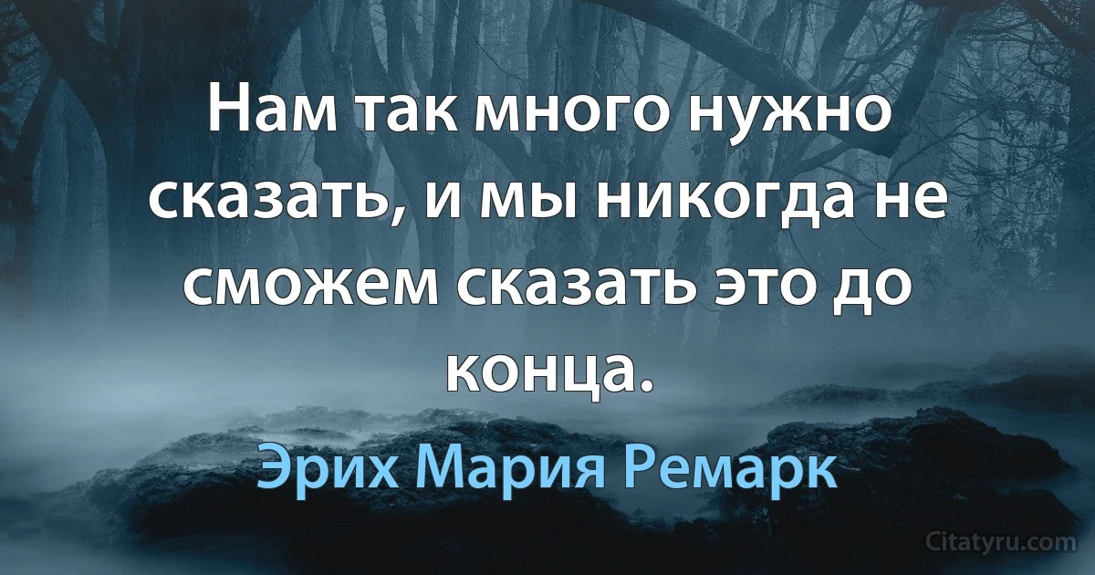 Нам так много нужно сказать, и мы никогда не сможем сказать это до конца. (Эрих Мария Ремарк)