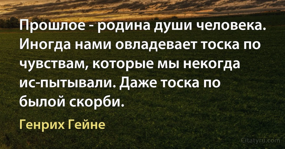 Прошлое - родина души человека. Иногда нами овладевает тоска по чувствам, которые мы некогда ис­пытывали. Даже тоска по былой скорби. (Генрих Гейне)