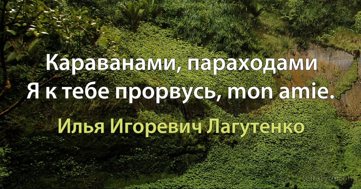 Караванами, параходами
Я к тебе прорвусь, mon amie. (Илья Игоревич Лагутенко)