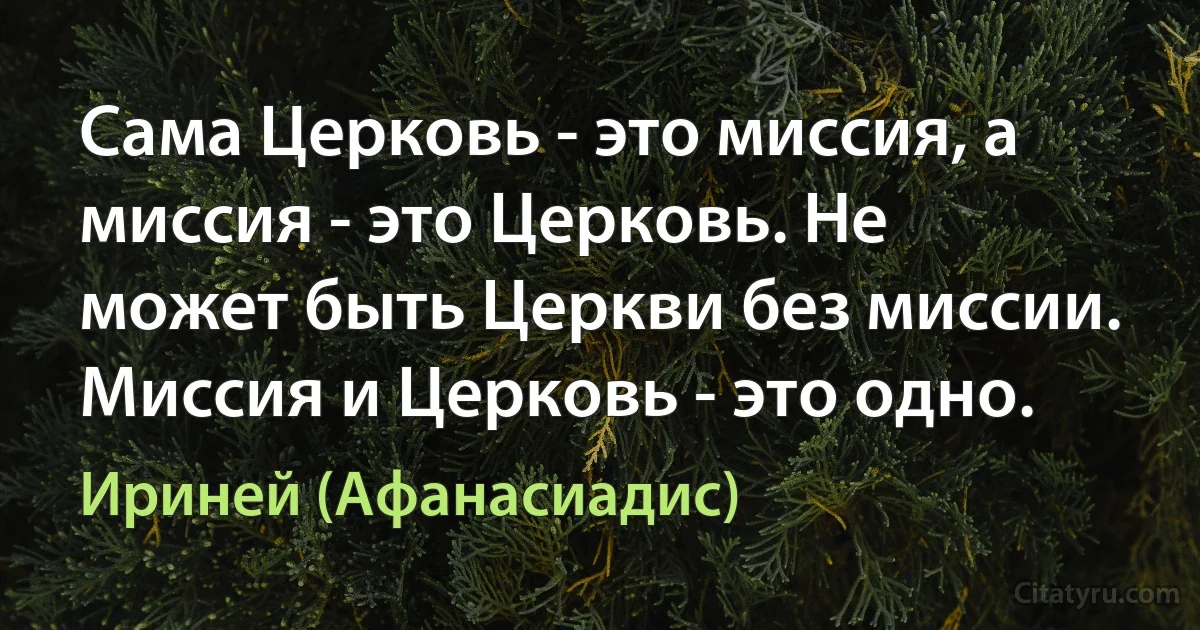 Cама Церковь - это миссия, а миссия - это Церковь. Не может быть Церкви без миссии. Миссия и Церковь - это одно. (Ириней (Афанасиадис))