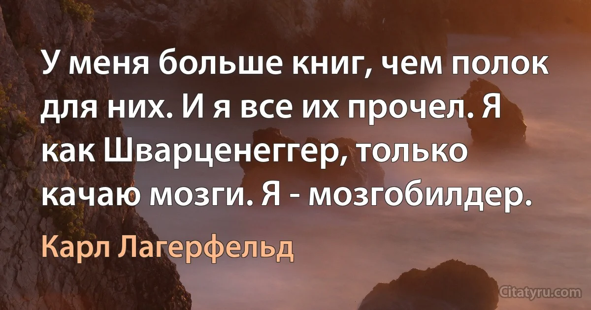 У меня больше книг, чем полок для них. И я все их прочел. Я как Шварценеггер, только качаю мозги. Я - мозгобилдер. (Карл Лагерфельд)