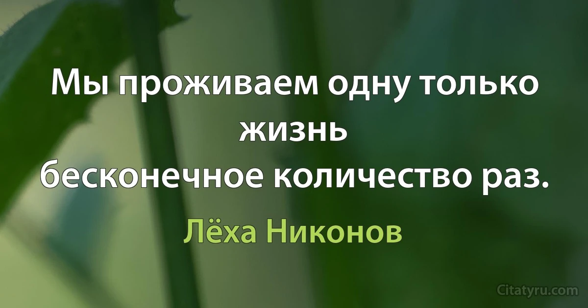 Мы проживаем одну только жизнь
бесконечное количество раз. (Лёха Никонов)