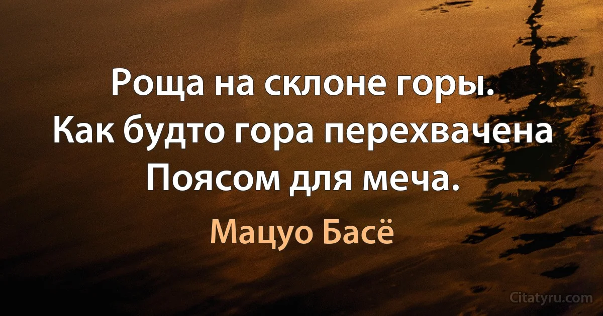 Роща на склоне горы.
Как будто гора перехвачена
Поясом для меча. (Мацуо Басё)