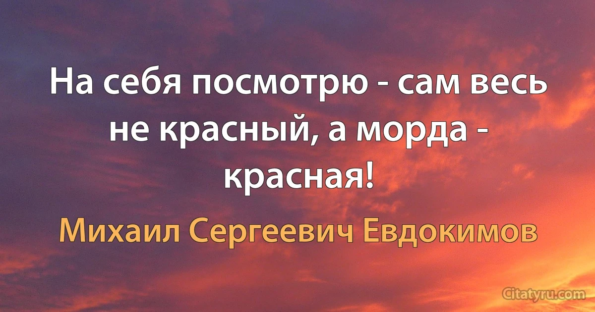 На себя посмотрю - сам весь не красный, а морда - красная! (Михаил Сергеевич Евдокимов)