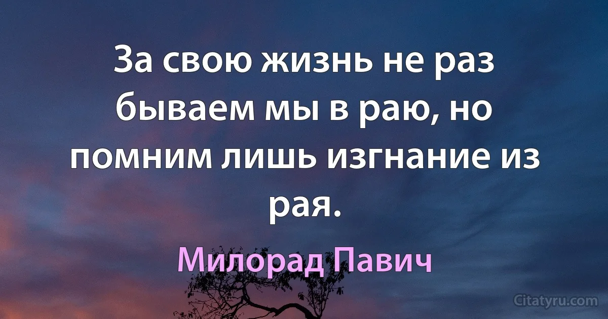 За свою жизнь не раз бываем мы в раю, но помним лишь изгнание из рая. (Милорад Павич)