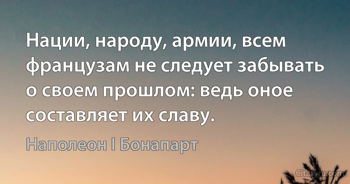 Нации, народу, армии, всем французам не следует забывать о своем прошлом: ведь оное составляет их славу. (Наполеон I Бонапарт)