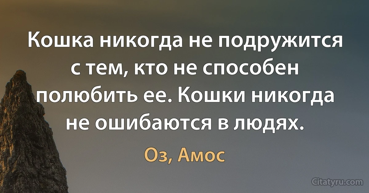 Кошка никогда не подружится с тем, кто не способен полюбить ее. Кошки никогда не ошибаются в людях. (Оз, Амос)