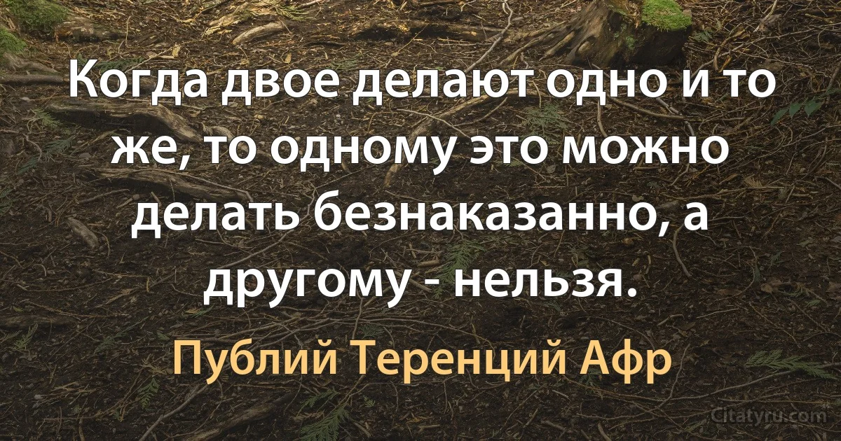 Когда двое делают одно и то же, то одному это можно делать безнаказанно, а другому - нельзя. (Публий Теренций Афр)