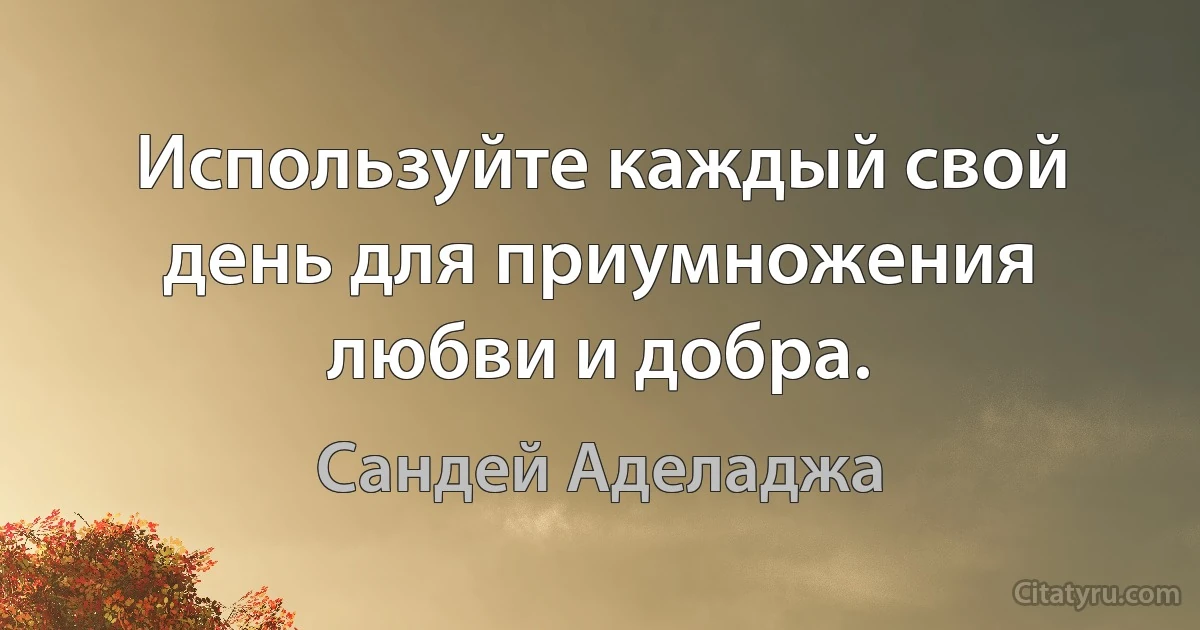 Используйте каждый свой день для приумножения любви и добра. (Сандей Аделаджа)