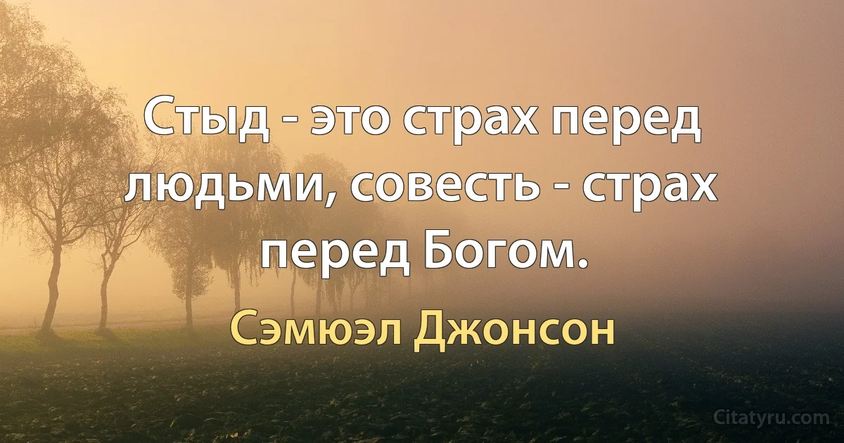 Стыд - это страх перед людьми, совесть - страх перед Богом. (Сэмюэл Джонсон)