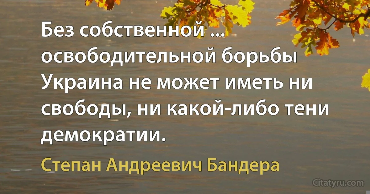 Без собственной ... освободительной борьбы Украина не может иметь ни свободы, ни какой-либо тени демократии. (Степан Андреевич Бандера)