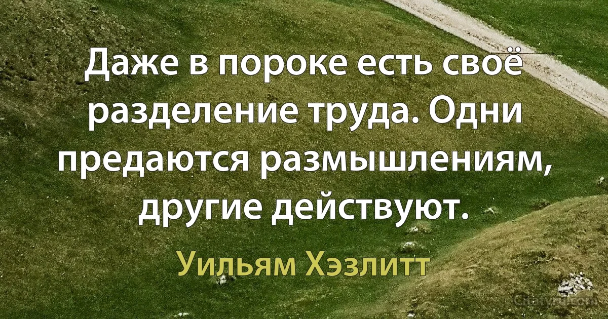 Даже в пороке есть своё разделение труда. Одни предаются размышлениям, другие действуют. (Уильям Хэзлитт)