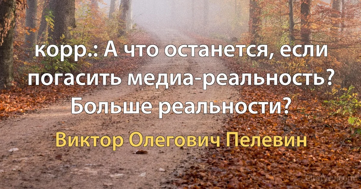 корр.: А что останется, если погасить медиа-реальность? Больше реальности? (Виктор Олегович Пелевин)