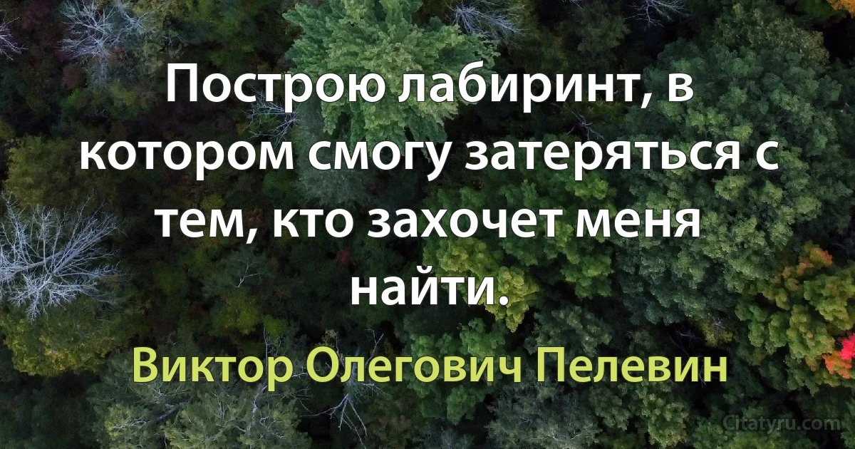 Построю лабиринт, в котором смогу затеряться с тем, кто захочет меня найти. (Виктор Олегович Пелевин)