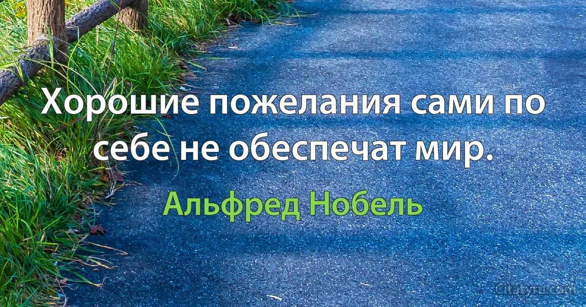 Хорошие пожелания сами по себе не обеспечат мир. (Альфред Нобель)