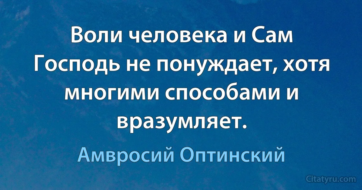 Воли человека и Сам Господь не понуждает, хотя многими способами и вразумляет. (Амвросий Оптинский)