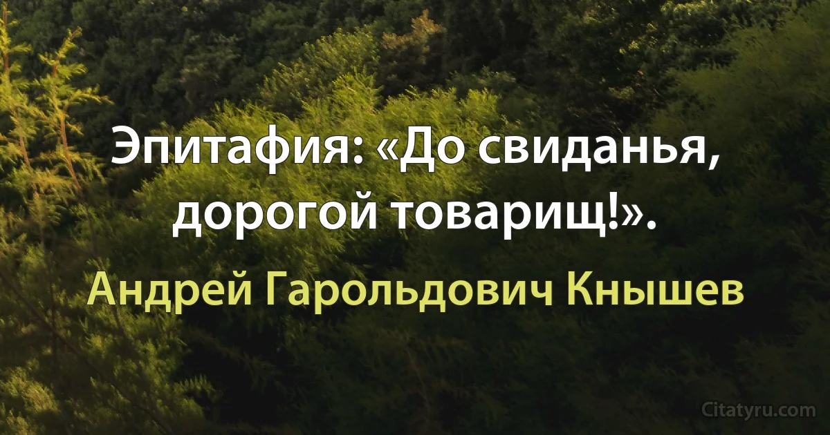 Эпитафия: «До свиданья, дорогой товарищ!». (Андрей Гарольдович Кнышев)