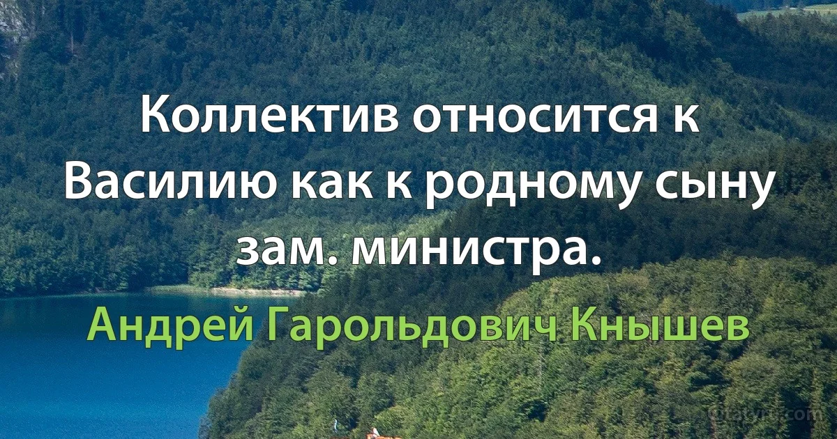 Коллектив относится к Василию как к родному сыну зам. министра. (Андрей Гарольдович Кнышев)