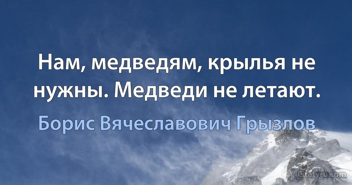 Нам, медведям, крылья не нужны. Медведи не летают. (Борис Вячеславович Грызлов)