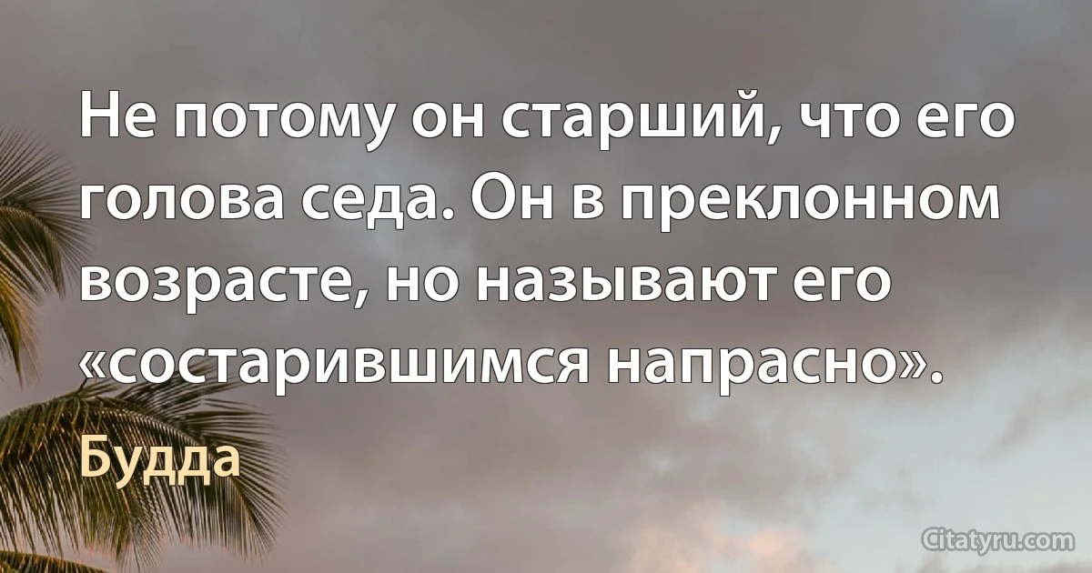 Не потому он старший, что его голова седа. Он в преклонном возрасте, но называют его «состарившимся напрасно». (Будда)