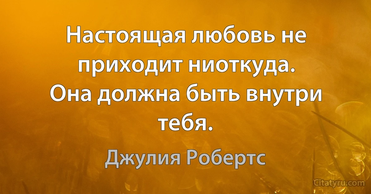 Настоящая любовь не приходит ниоткуда.
Она должна быть внутри тебя. (Джулия Робертс)