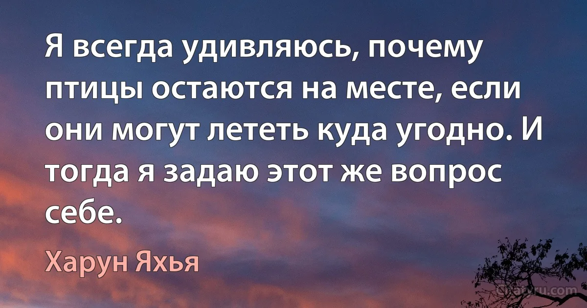 Я всегда удивляюсь, почему птицы остаются на месте, если они могут лететь куда угодно. И тогда я задаю этот же вопрос себе. (Харун Яхья)