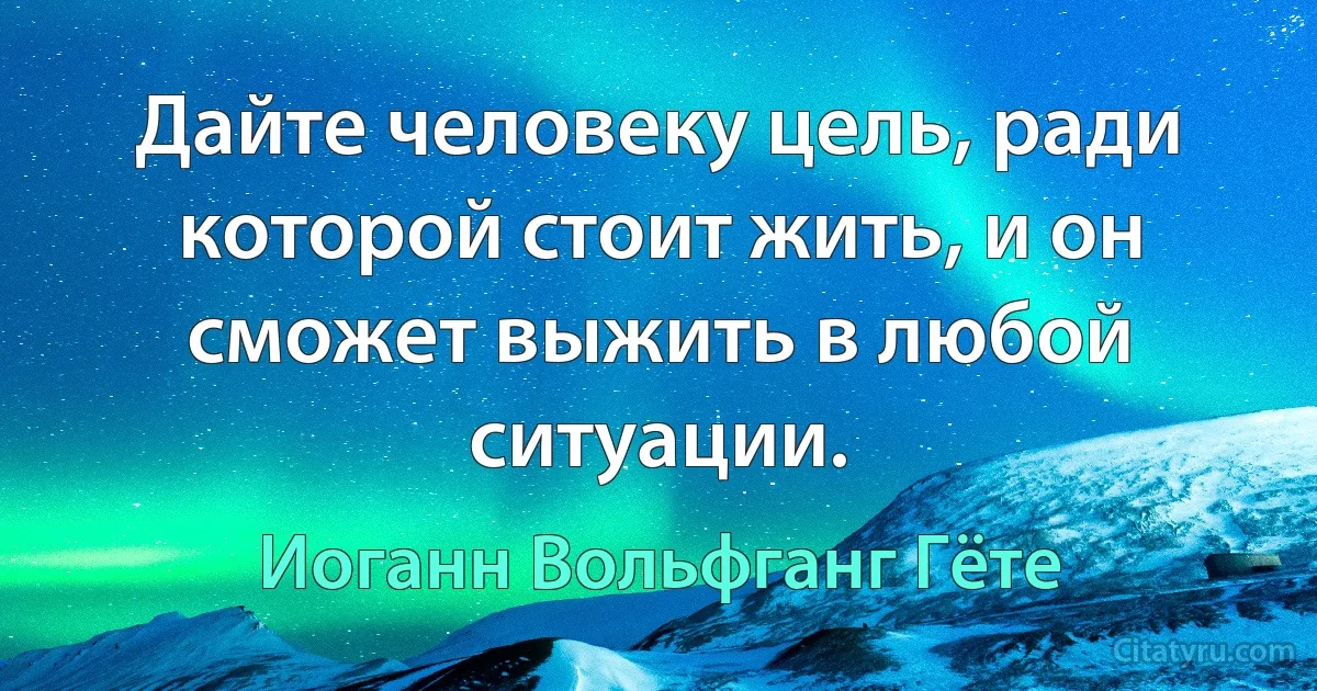 Дайте человеку цель, ради которой стоит жить, и он сможет выжить в любой ситуации. (Иоганн Вольфганг Гёте)