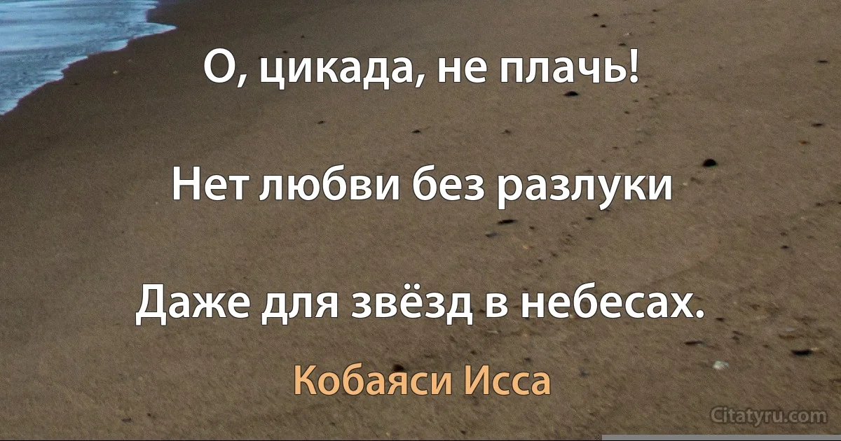 О, цикада, не плачь!

Нет любви без разлуки

Даже для звёзд в небесах. (Кобаяси Исса)