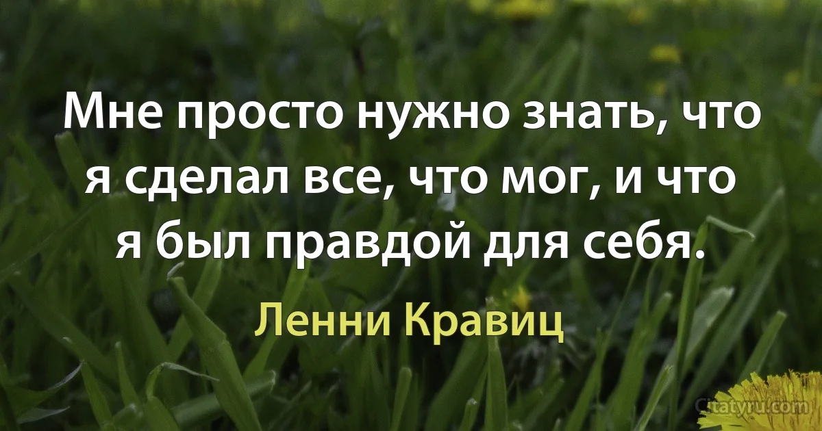 Мне просто нужно знать, что я сделал все, что мог, и что я был правдой для себя. (Ленни Кравиц)