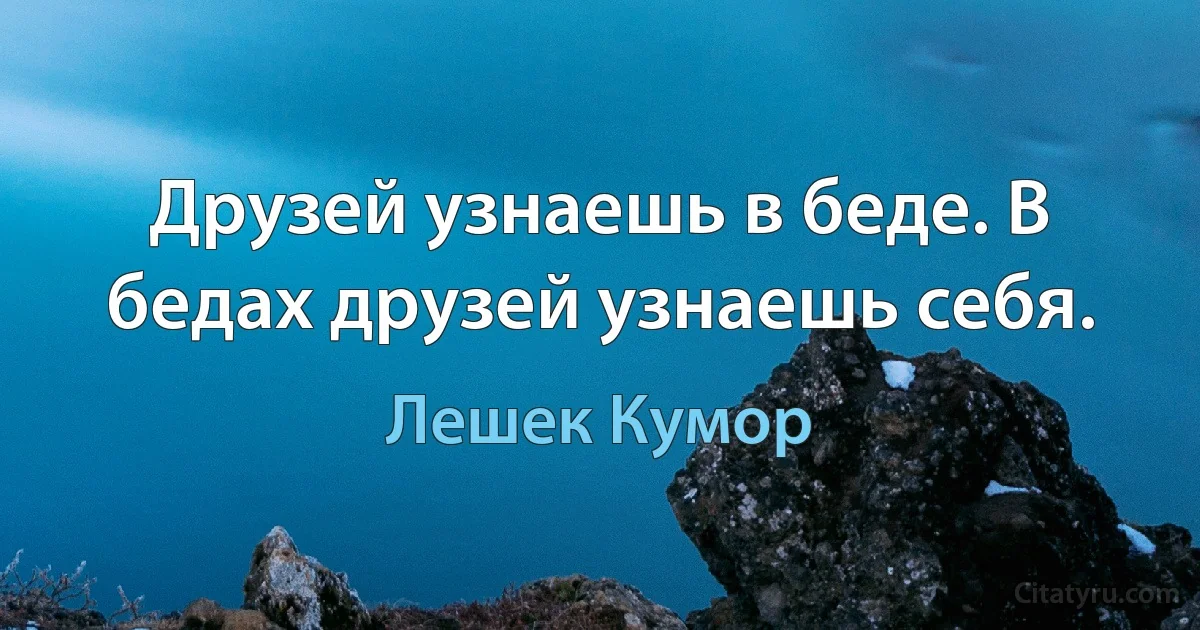 Друзей узнаешь в беде. В бедах друзей узнаешь себя. (Лешек Кумор)