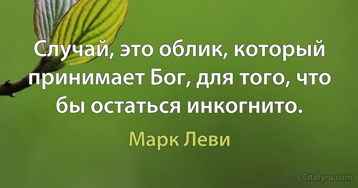 Случай, это облик, который принимает Бог, для того, что бы остаться инкогнито. (Марк Леви)