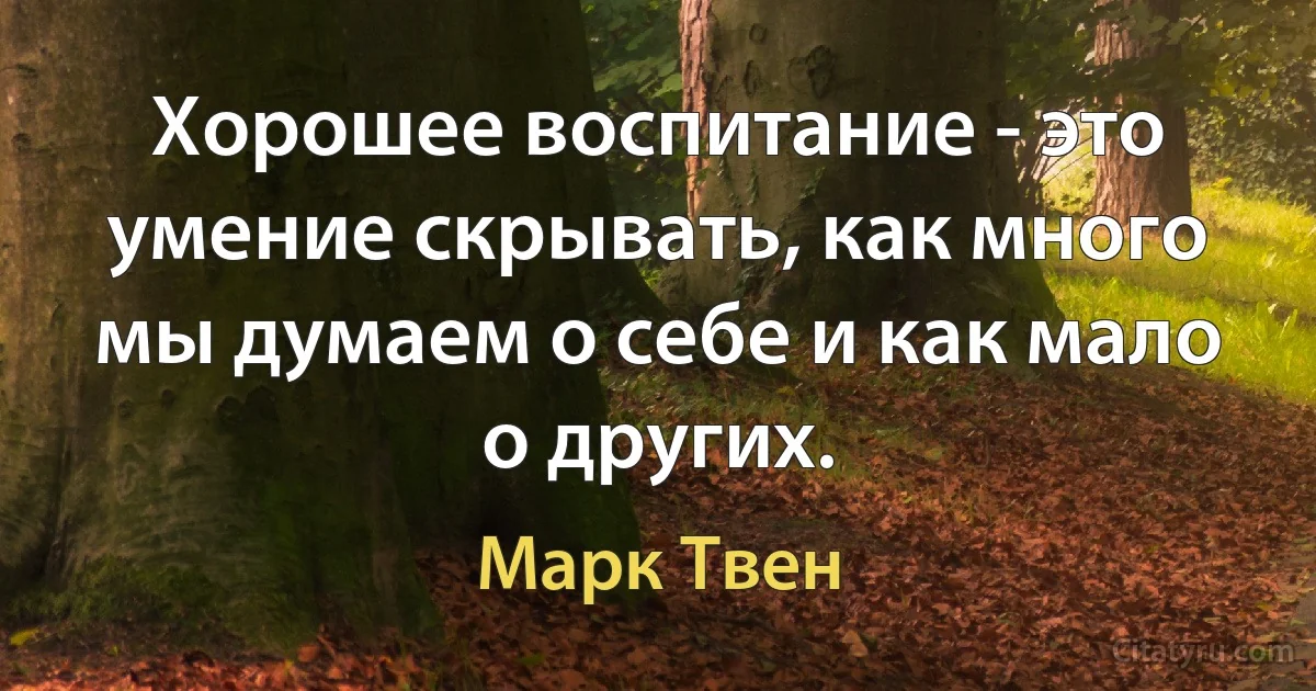 Хорошее воспитание - это умение скрывать, как много мы думаем о себе и как мало о других. (Марк Твен)