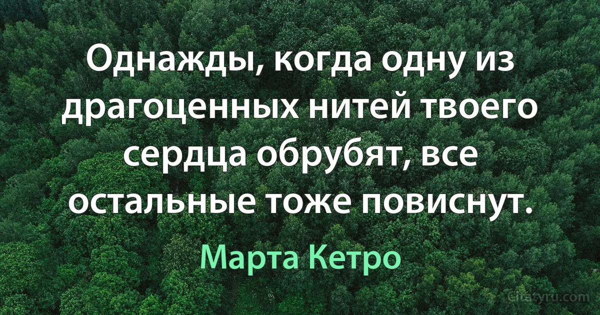 Однажды, когда одну из драгоценных нитей твоего сердца обрубят, все остальные тоже повиснут. (Марта Кетро)