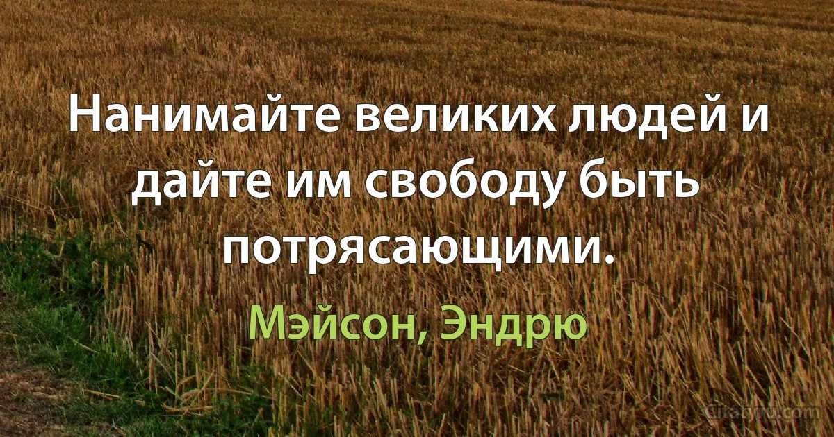 Нанимайте великих людей и дайте им свободу быть потрясающими. (Мэйсон, Эндрю)