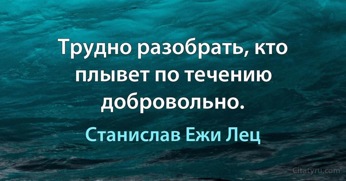 Трудно разобрать, кто плывет по течению добровольно. (Станислав Ежи Лец)