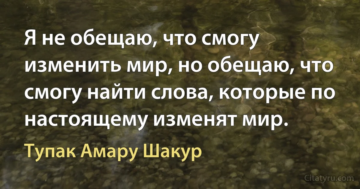 Я не обещаю, что смогу изменить мир, но обещаю, что смогу найти слова, которые по настоящему изменят мир. (Тупак Амару Шакур)