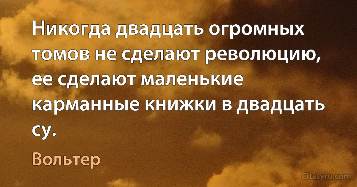 Никогда двадцать огромных томов не сделают революцию, ее сделают маленькие карманные книжки в двадцать су. (Вольтер)