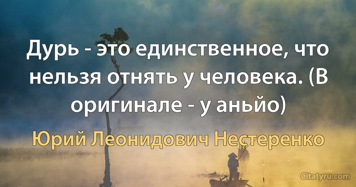 Дурь - это единственное, что нельзя отнять у человека. (В оригинале - у аньйо) (Юрий Леонидович Нестеренко)