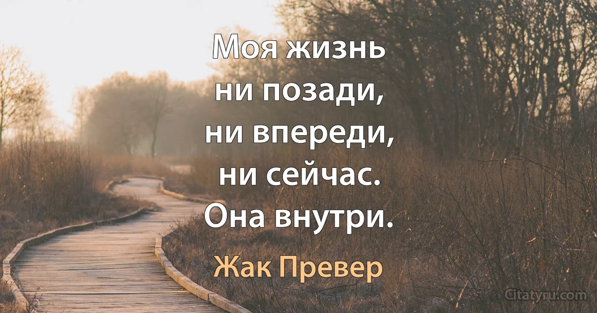 Моя жизнь
ни позади,
ни впереди,
ни сейчас.
Она внутри. (Жак Превер)