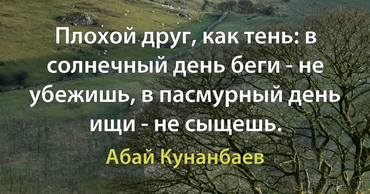 Плохой друг, как тень: в солнечный день беги - не убежишь, в пасмурный день ищи - не сыщешь. (Абай Кунанбаев)