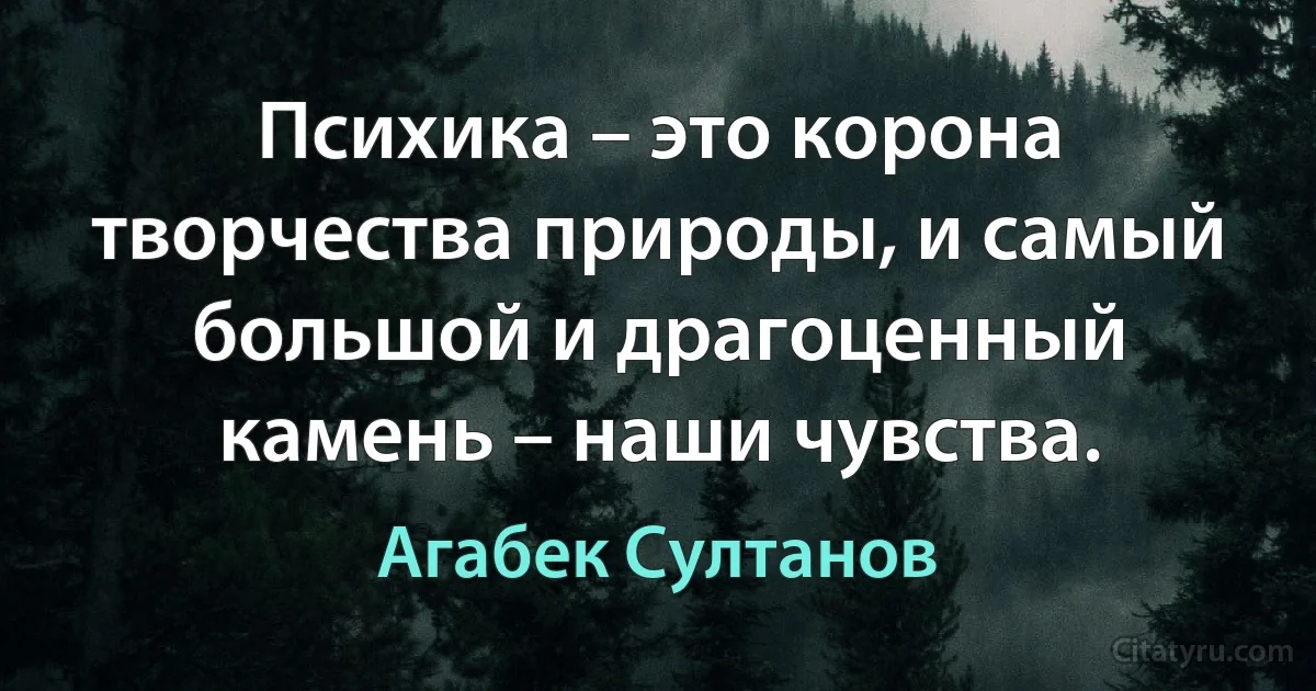 Психика – это корона творчества природы, и самый большой и драгоценный камень – наши чувства. (Агабек Султанов)